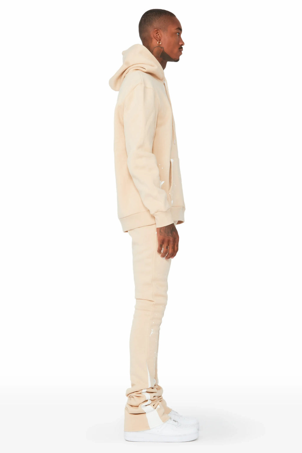 Raffer Beige/White Hoodie/Super Stacked Flare Pant Set