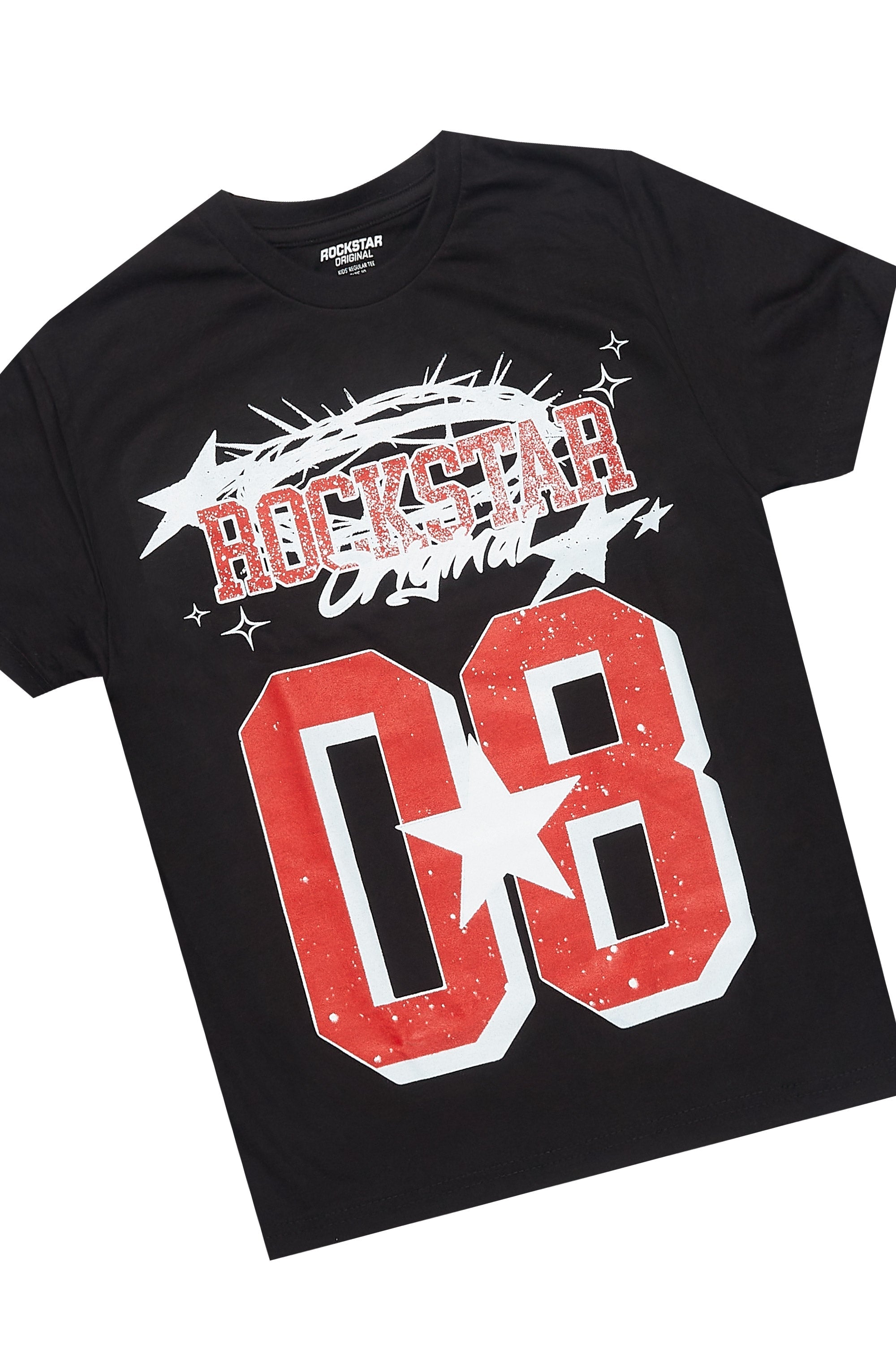 Boys Allstar Black/Burgundy T-Shirt/Stacked Baggy Flare Pant Set