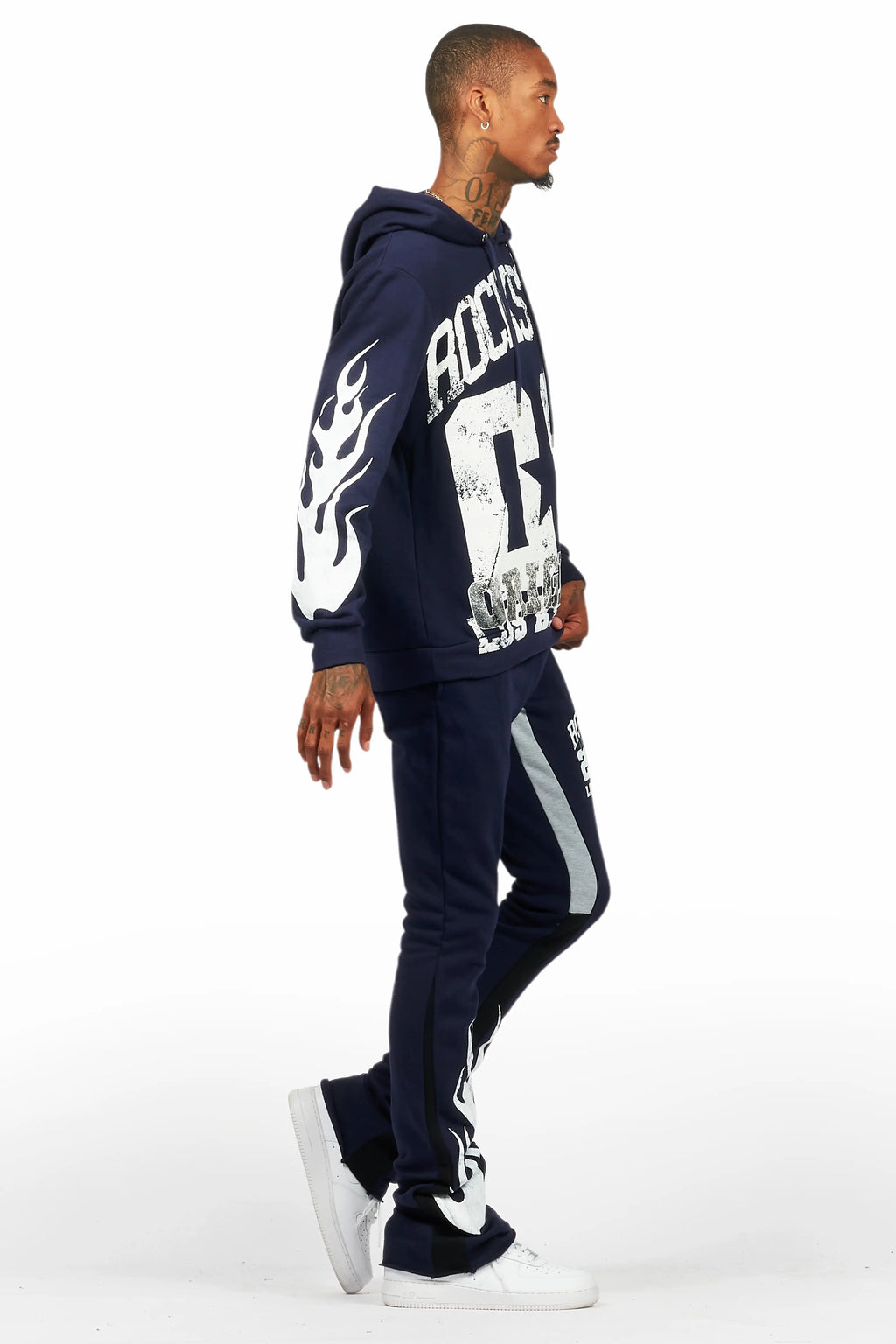 Damir Navy Hoodie/Stacked Flare Track Pant Set