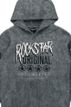 Wizzurd Grey Graphic Knitted Mohair Hoodie
