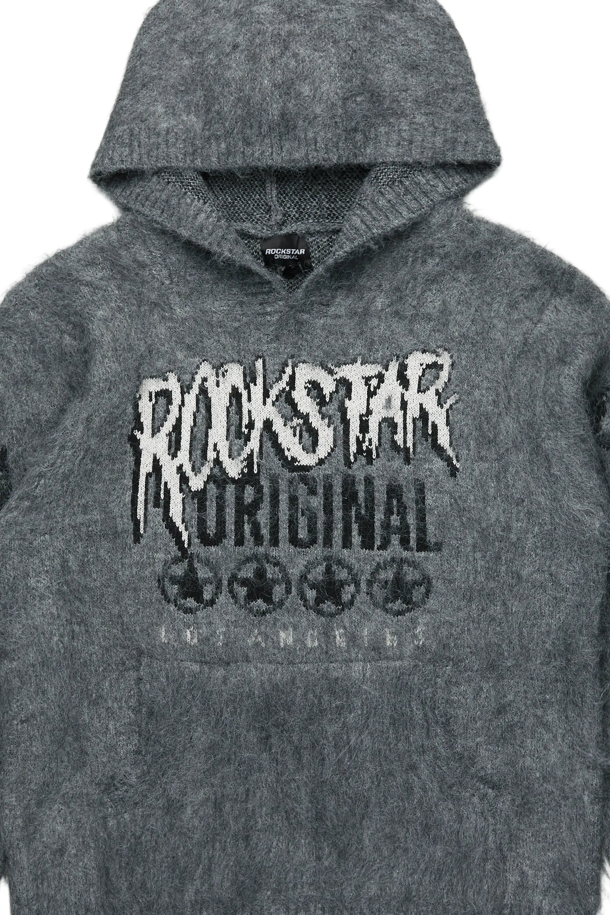 Wizzurd Grey Graphic Knitted Mohair Hoodie