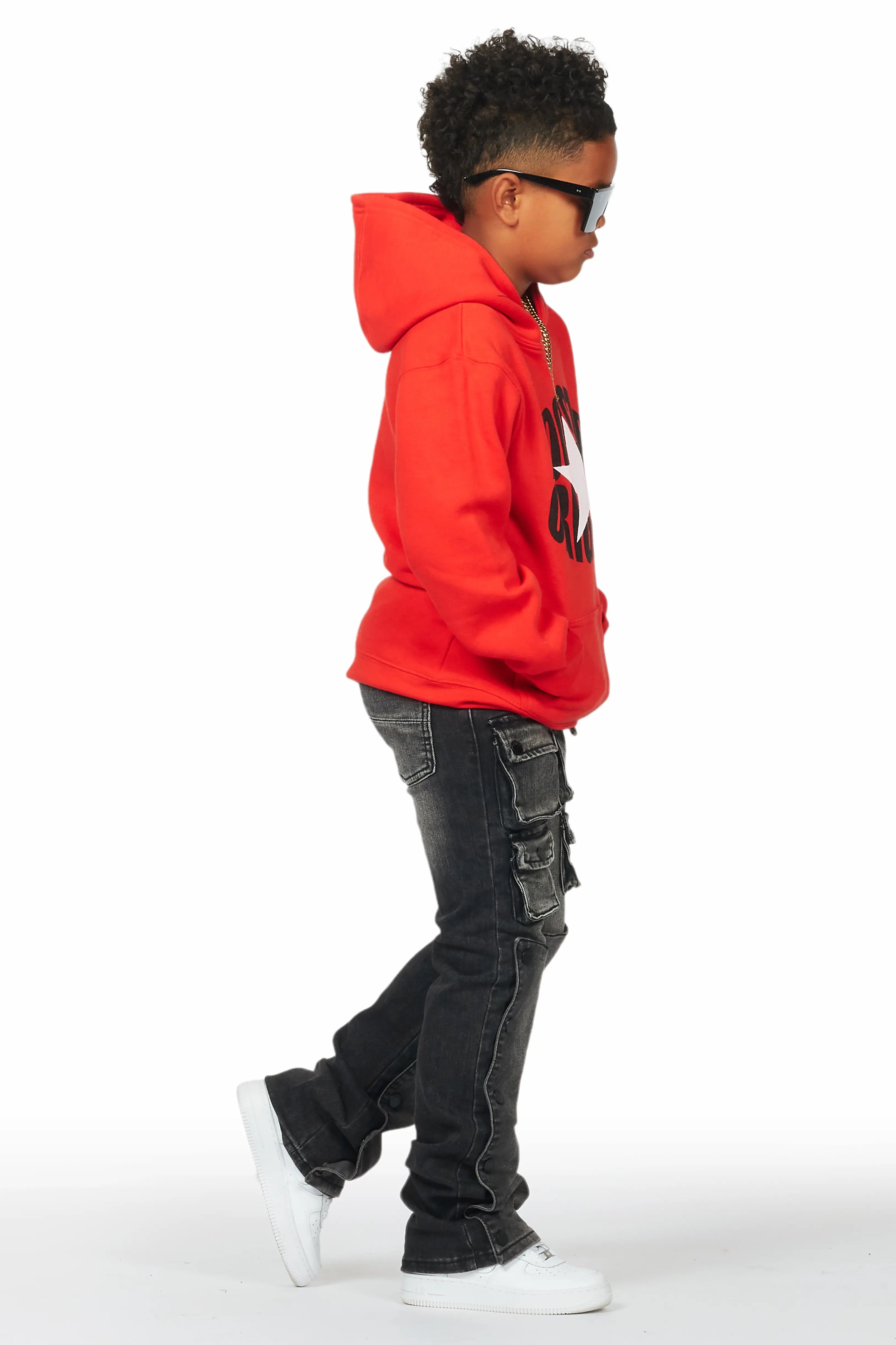 Boys Santana Dark Grey Stacked Flare Jean