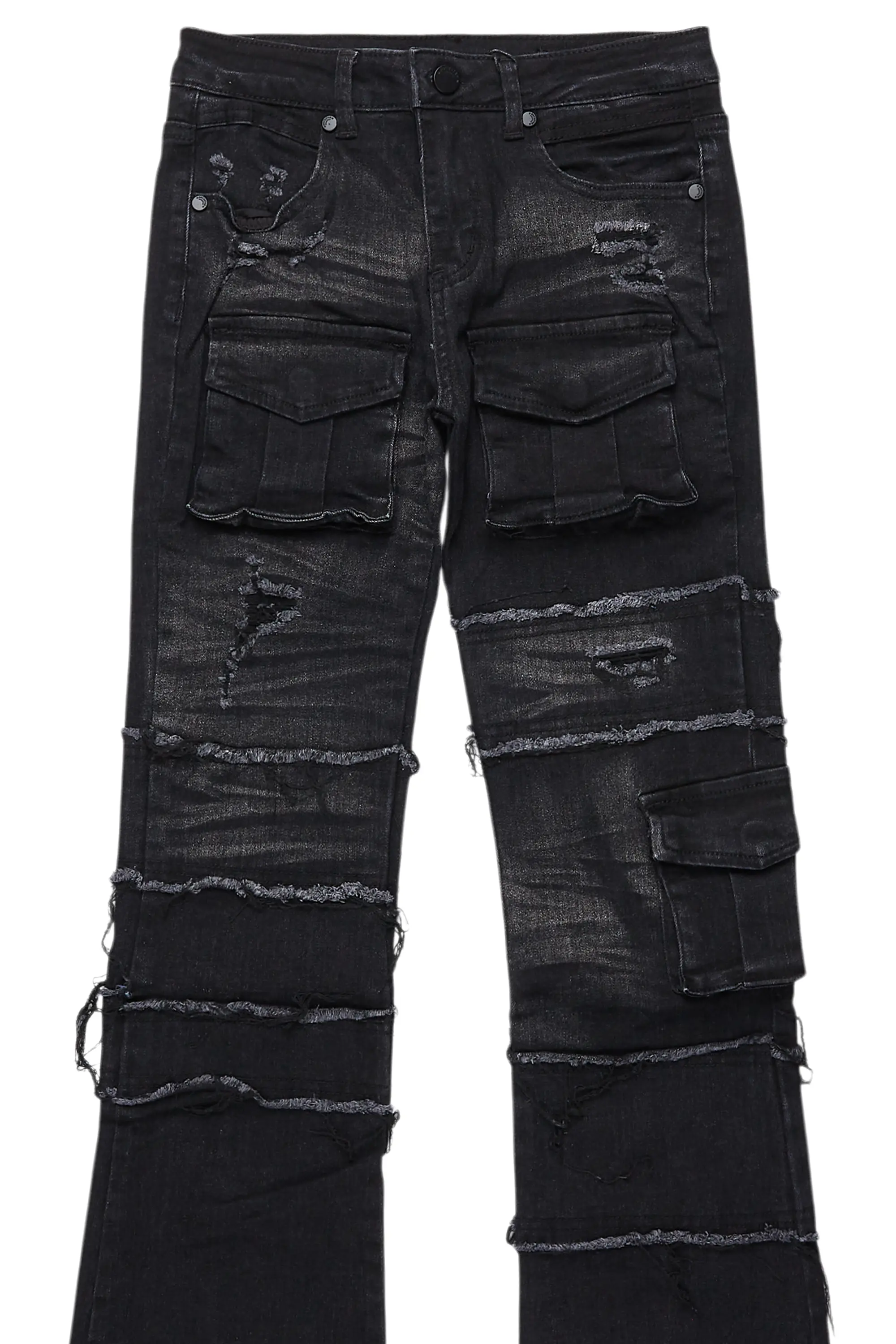 Boys Folant Black Slim Stacked Flare Jean