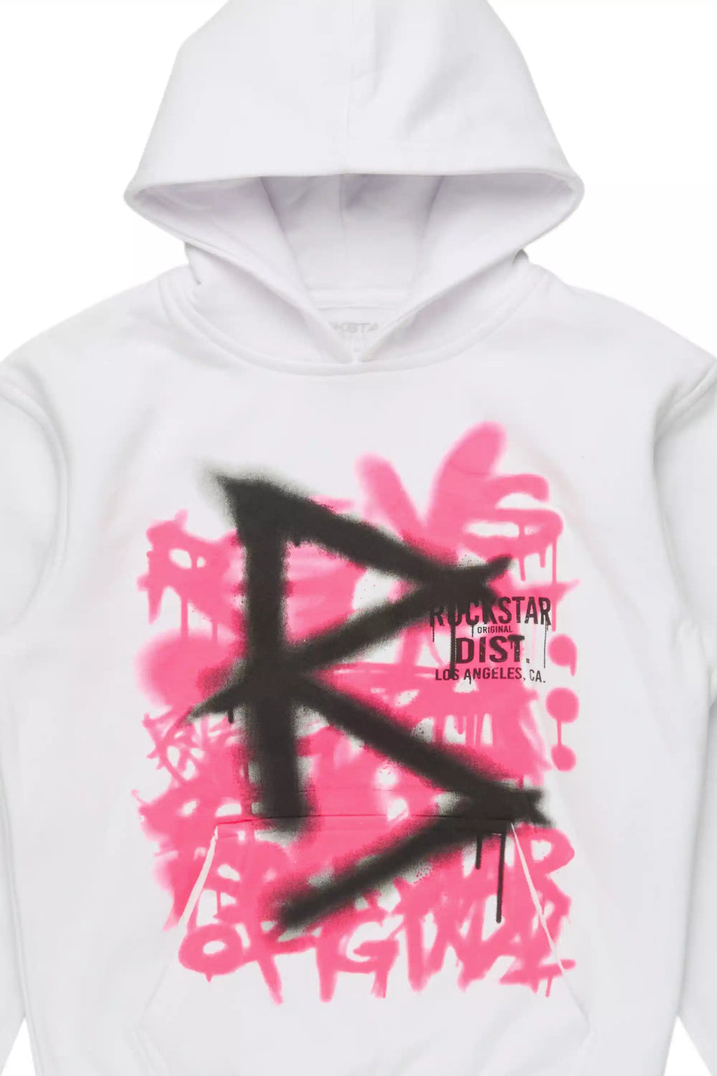 Girls Nahomy White/Pink Graphic Hoodie