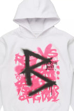 Girls Nahomy White/Pink Graphic Hoodie