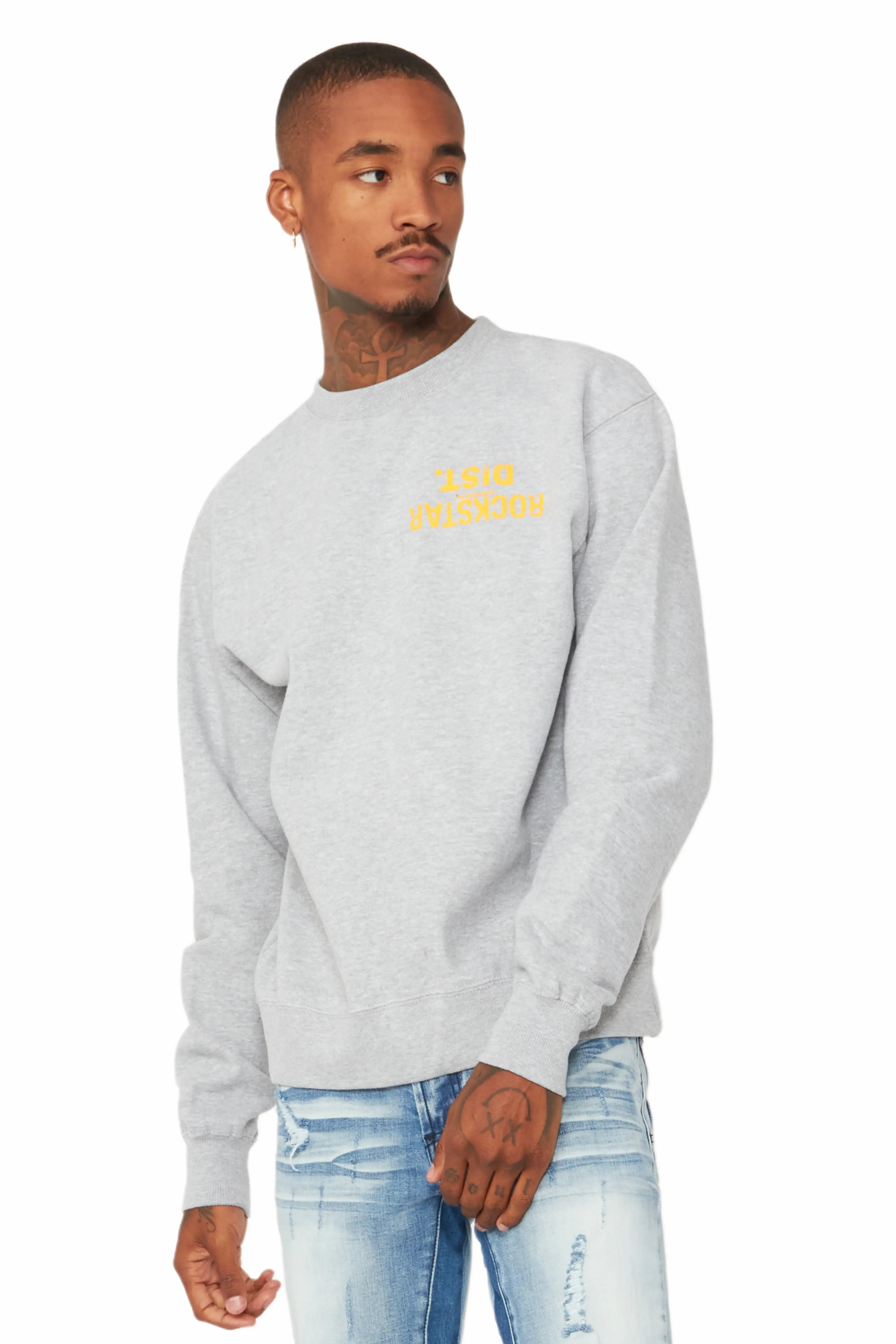 Dist. Town Heather Grey/Yellow Graphic Crewneck