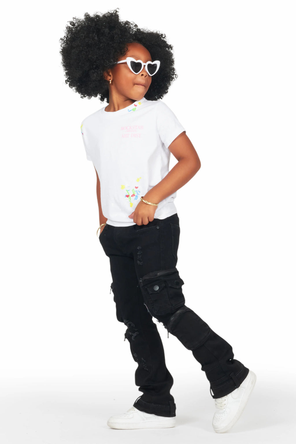 Girls Alisson Black Stacked Flare Jean