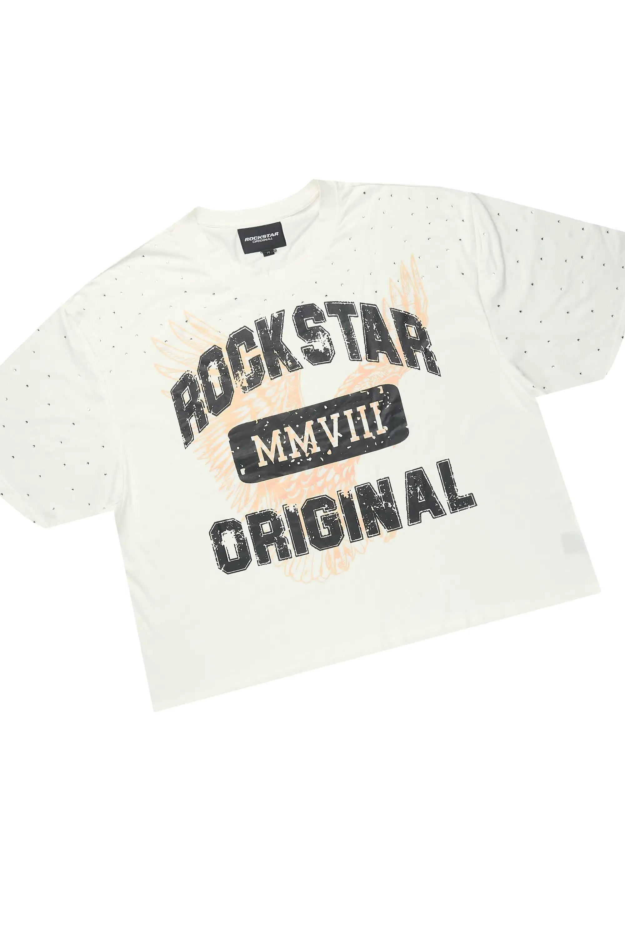 Borya Beige Rhinestone T-Shirt/Baggy Stacked Track Set