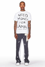 Baback Charcoal Patchwork Stacked Baggy Flare Pants