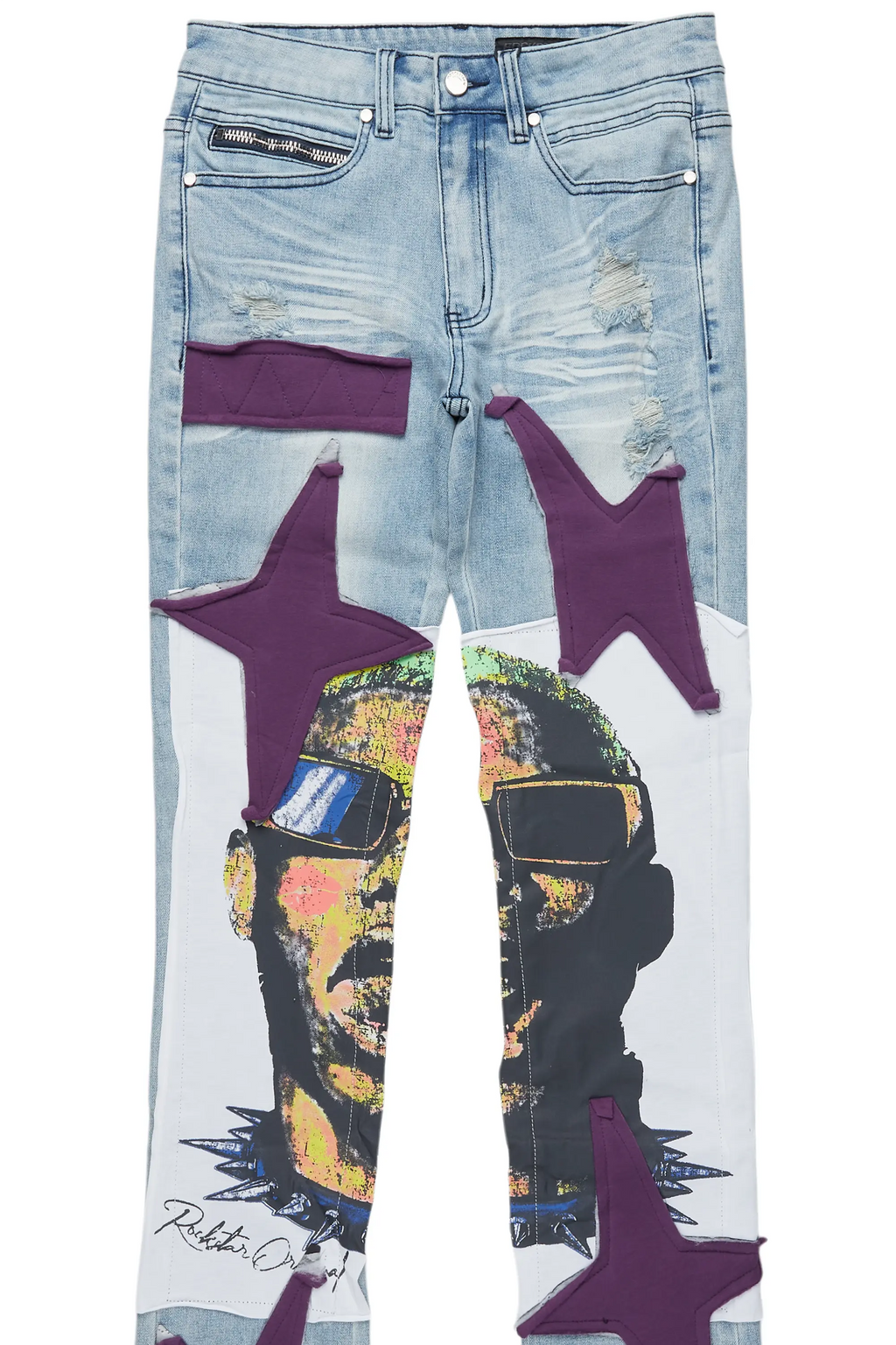 Savage Blue Patchwork Stacked Flare Jean