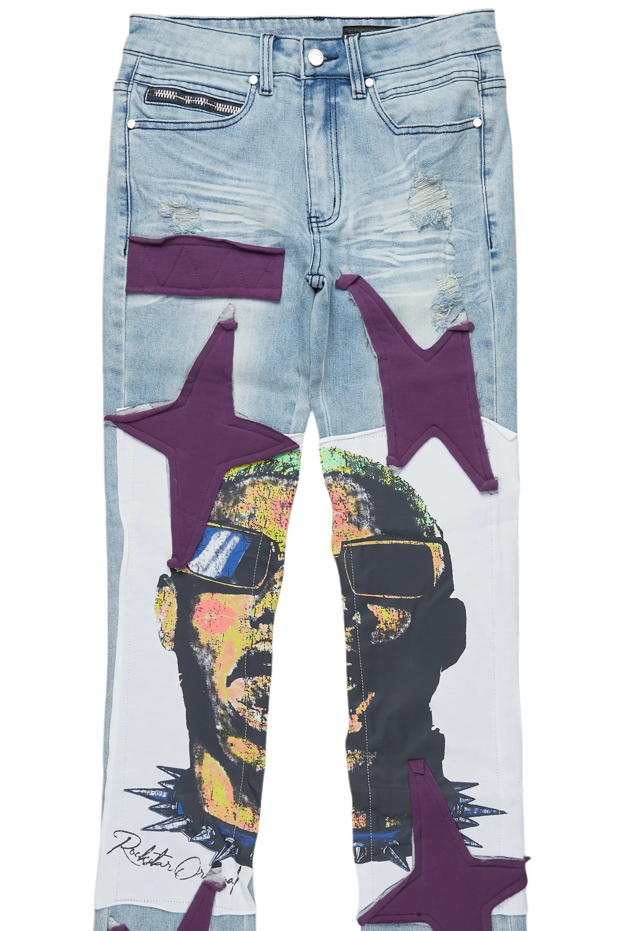 Savage Blue Patchwork Stacked Flare Jean