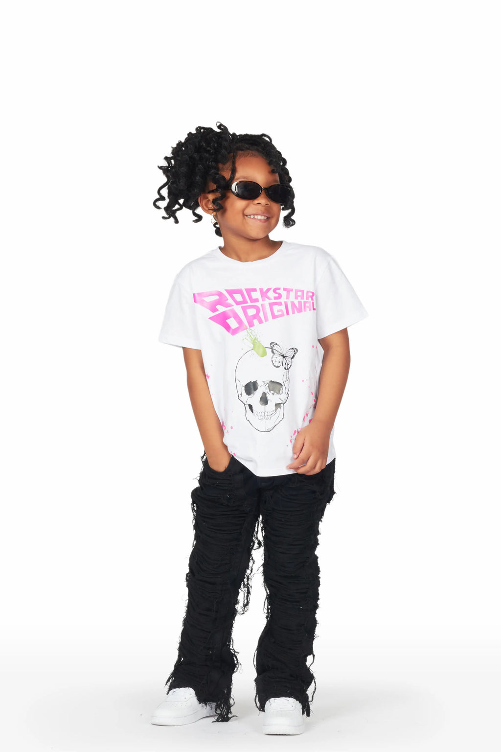 Girls Concetta Jet Black Stacked Flare Jean