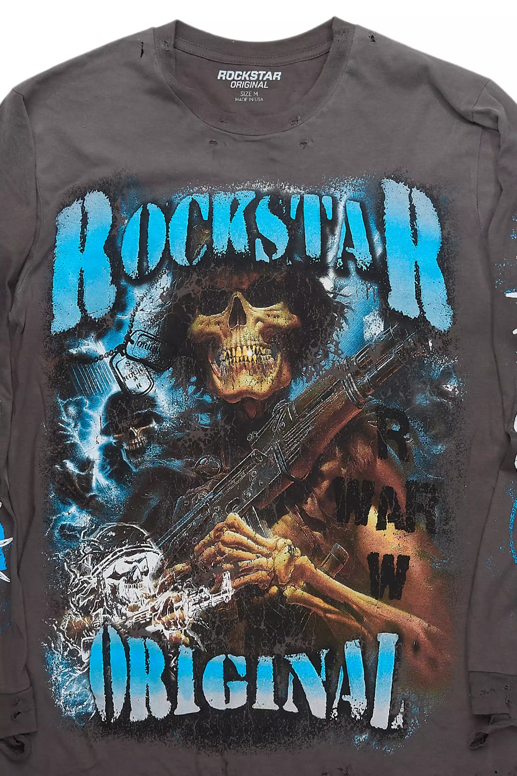 Zare Charcoal/Blue Long Sleeve Graphic T-Shirt