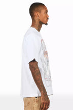 Veyene White Graphic Rhinestone T-Shirt