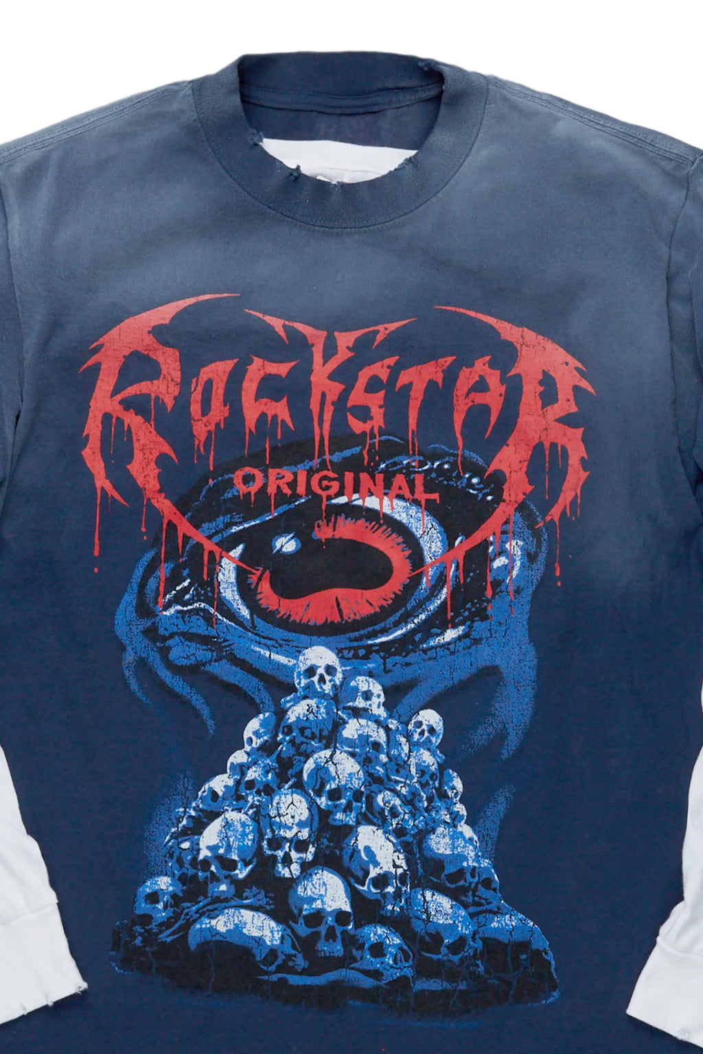 Vicious Navy Double Layer Long Sleeve Graphic T-Shirt