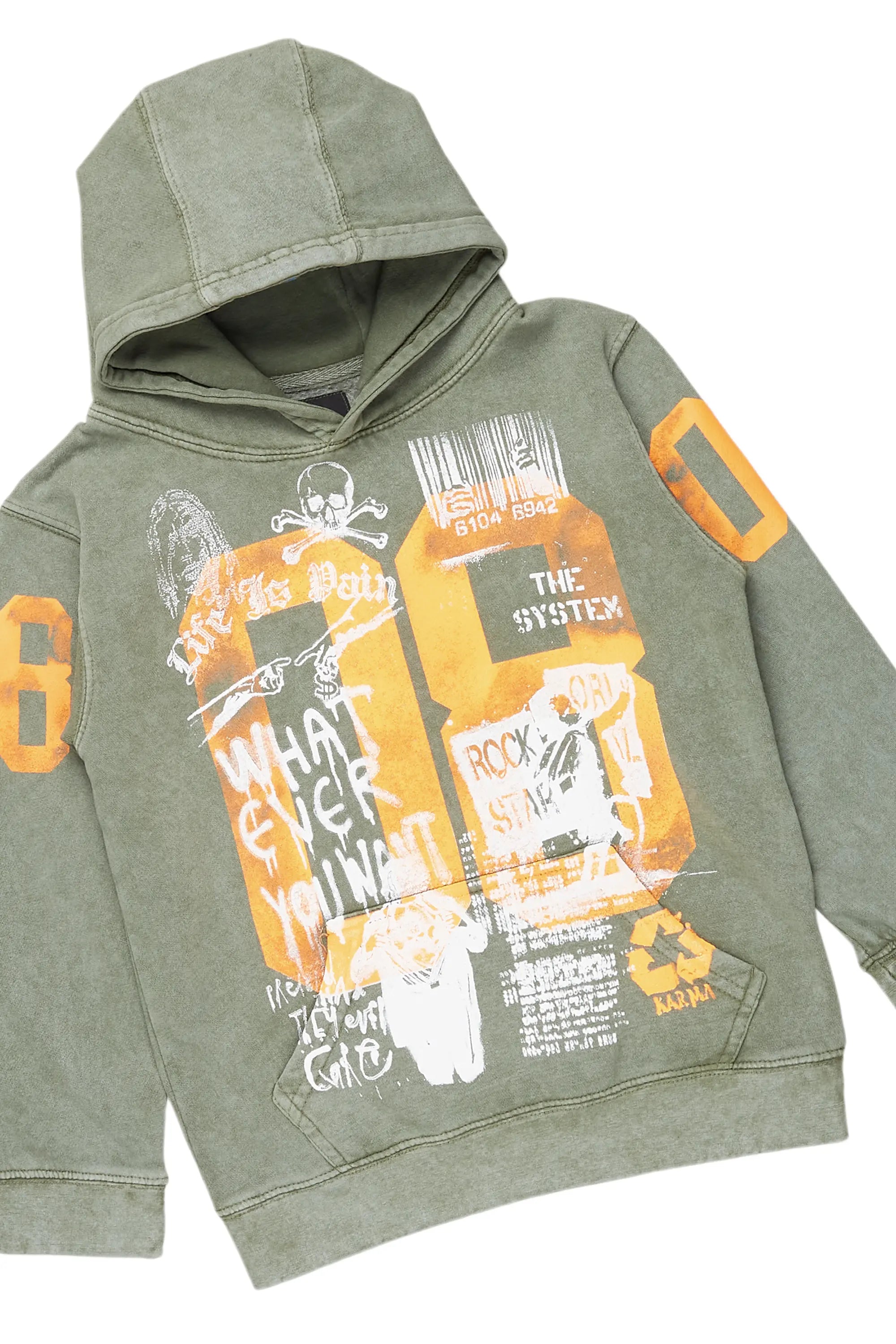 Boys Beau Tree Camo Hoodie/Stack Flare Jean Set