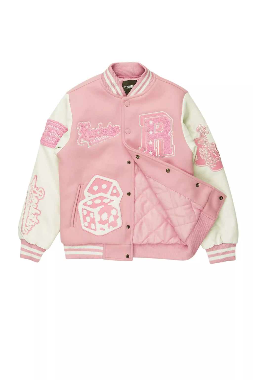 Girls Rosalyn Pink/White Varsity Jacket