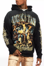 Waller Black Graphic Distressed Hoodie