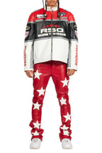 Steen Red PU Stacked Flare Jean