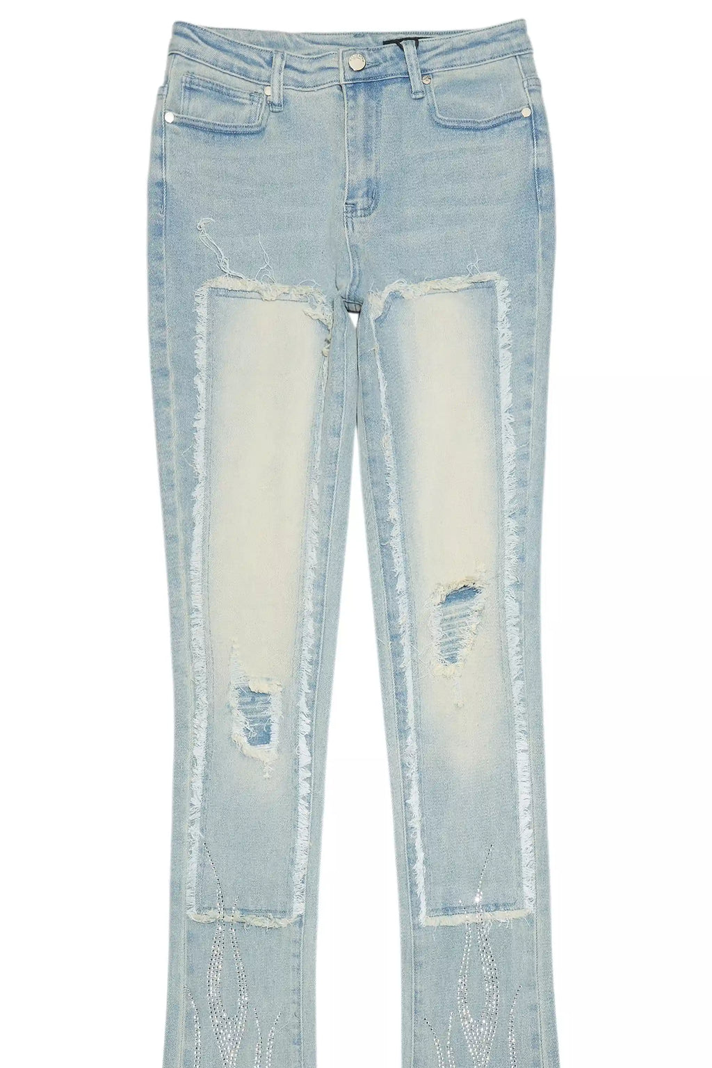 Karime Light Wash Rhinestone Stacked Jean