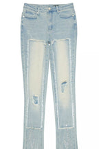 Karime Light Wash Rhinestone Stacked Jean