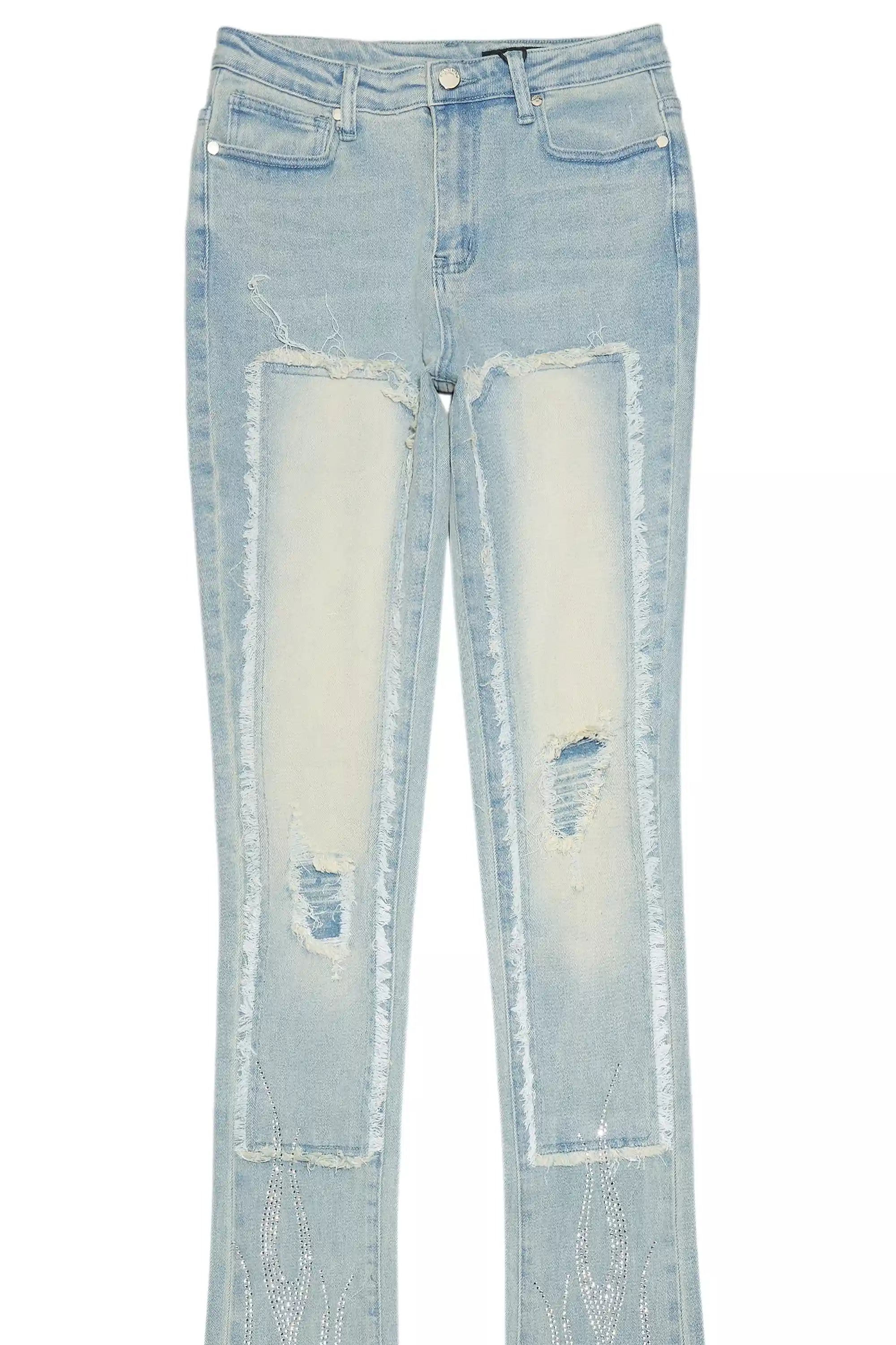 Karime Light Wash Rhinestone Stacked Jean