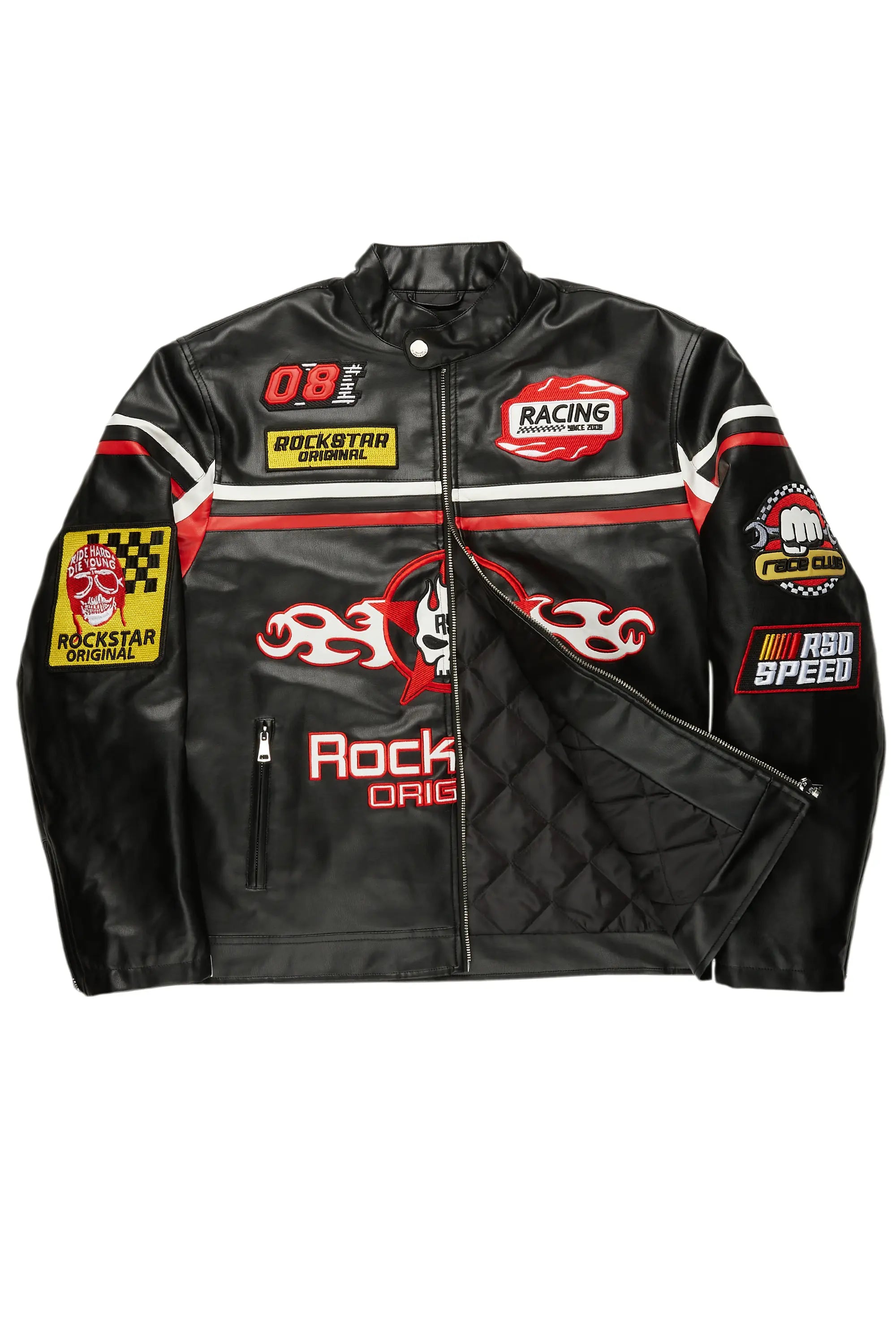 Roch Black/White Leather Moto Jacket