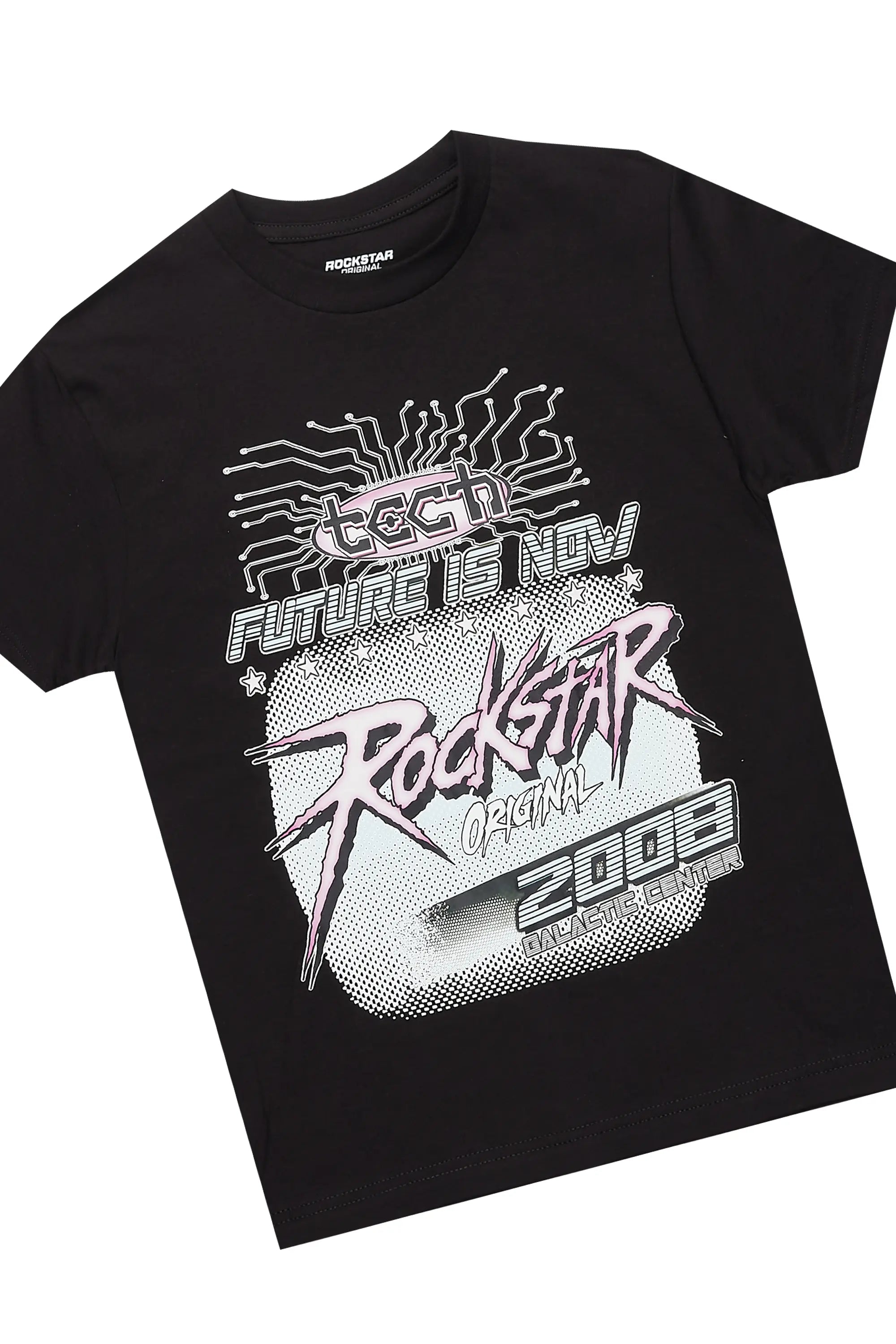 Boys Racer Black/Purple T-Shirt/Stacked Flare Pant Set