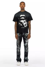 Schmear Black Oversized Graphic T-Shirt/Painted Stacked Flare Jean Bundle