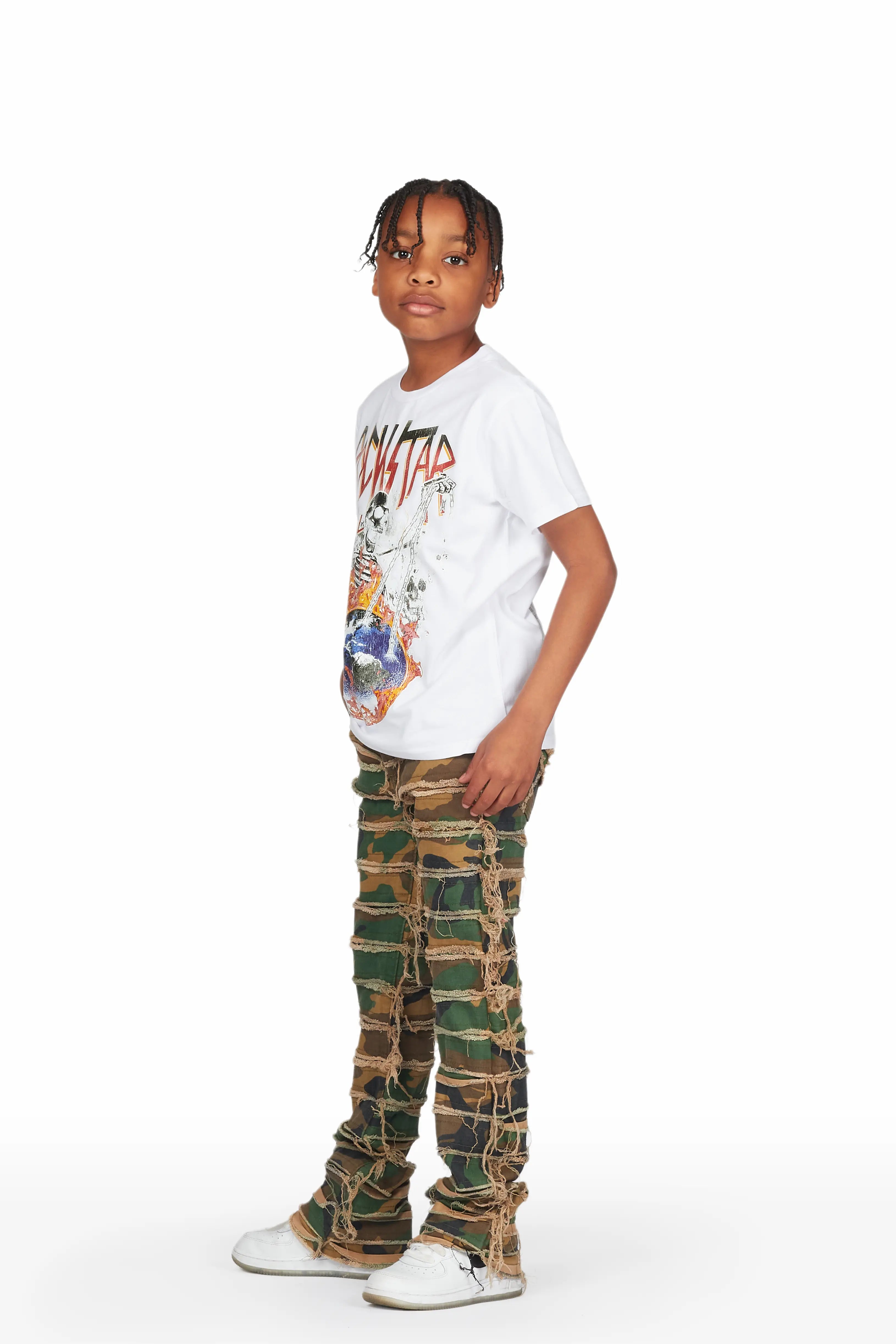 Boys Barrett Camo/White T-Shirt/Stacked Flare Jean Set