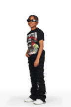Boys Zytron Black T-Shirt/Stacked Flare Jean Set