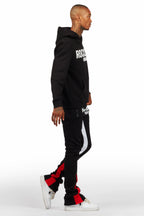 Sana Black/White Hoodie/Stacked Flare Track Pant Set