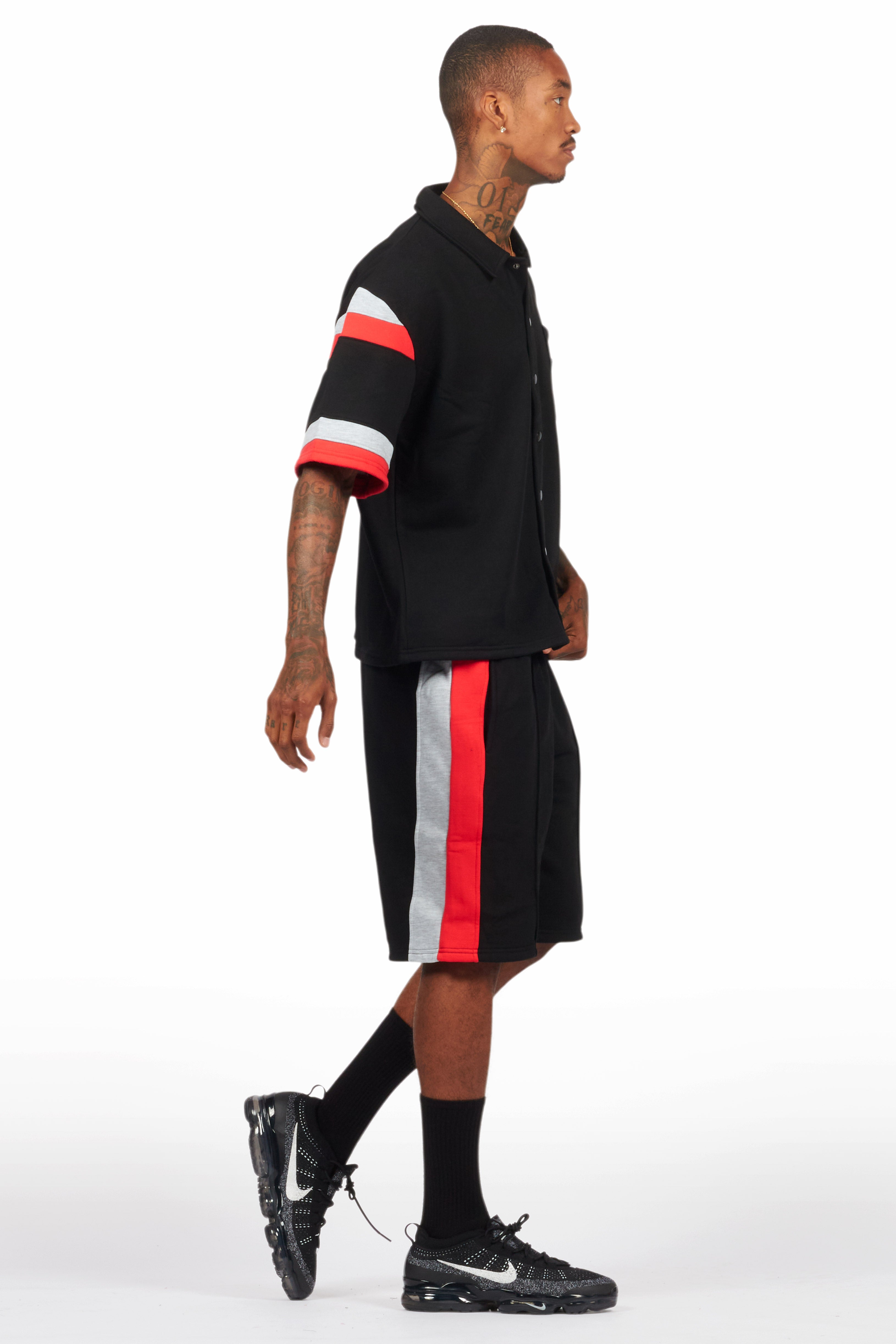 Zavid Black Button Up T-Shirt/Short Set