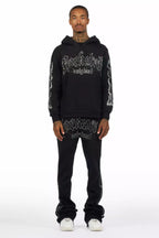 Mares Black Rhinestone Hoodie Relaxed Track Set