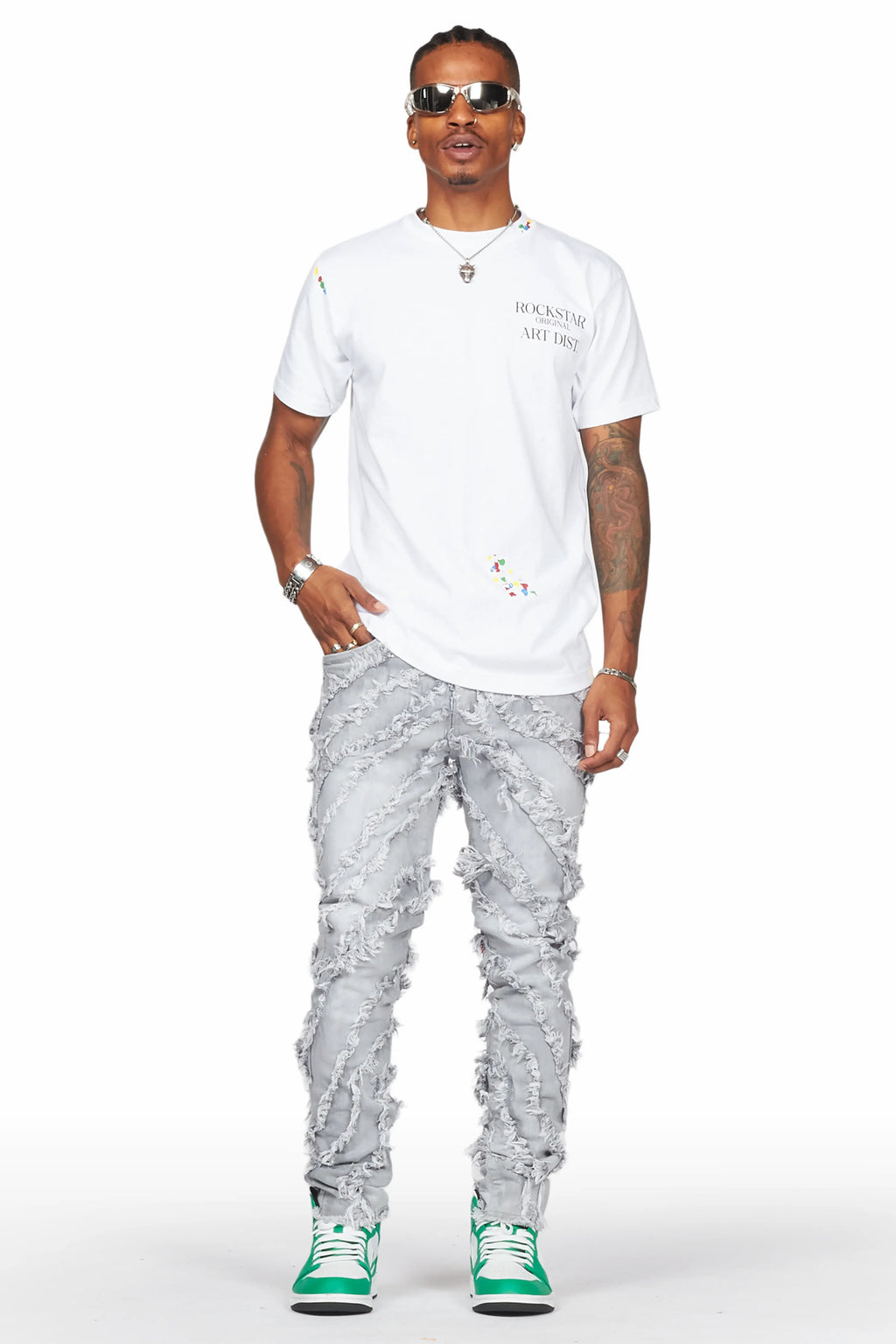 Cadiz Grey Diagonal Patch Skinny Fit Jean