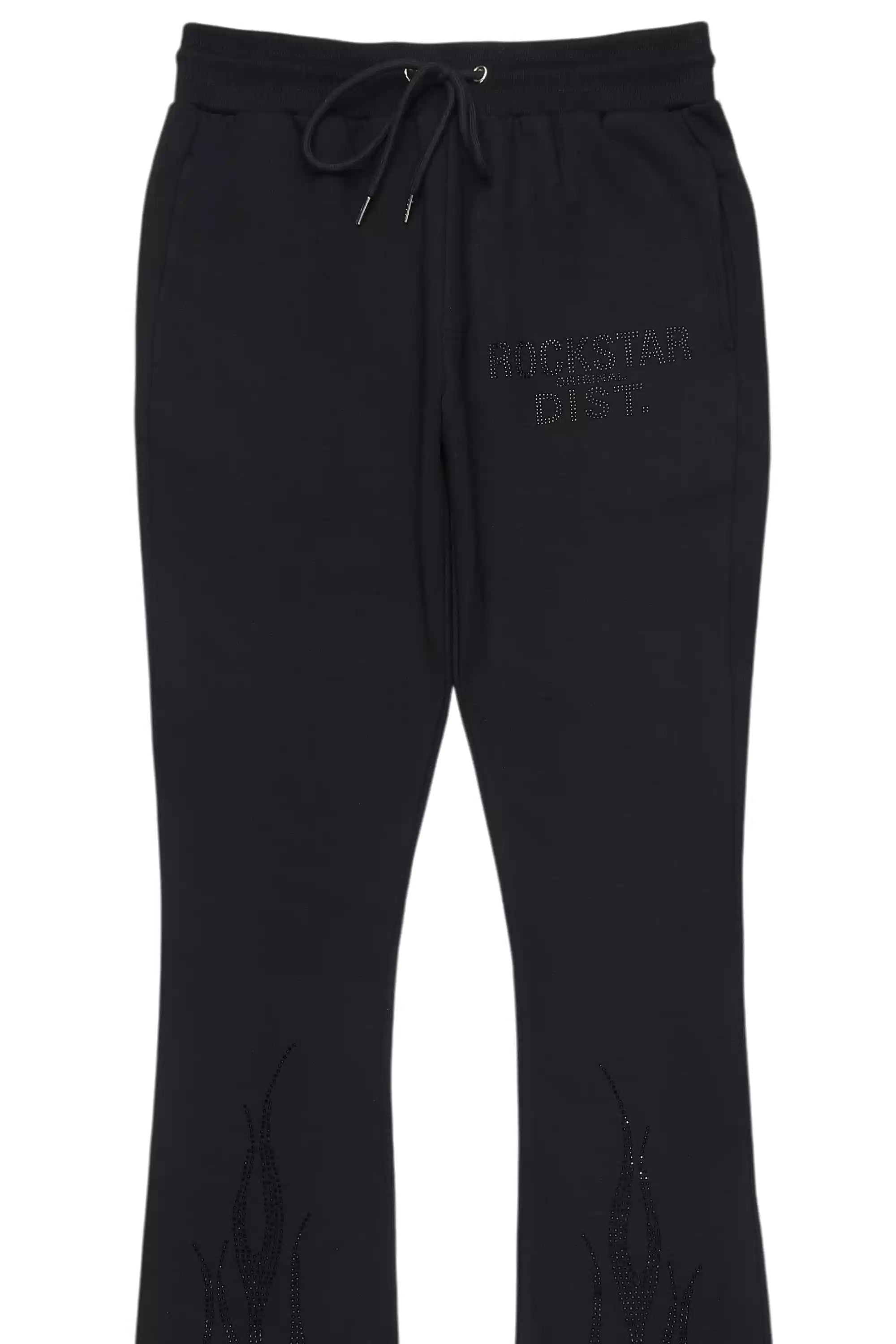 Pyrel Black/Black Rhinestone Stacked Flare Pant