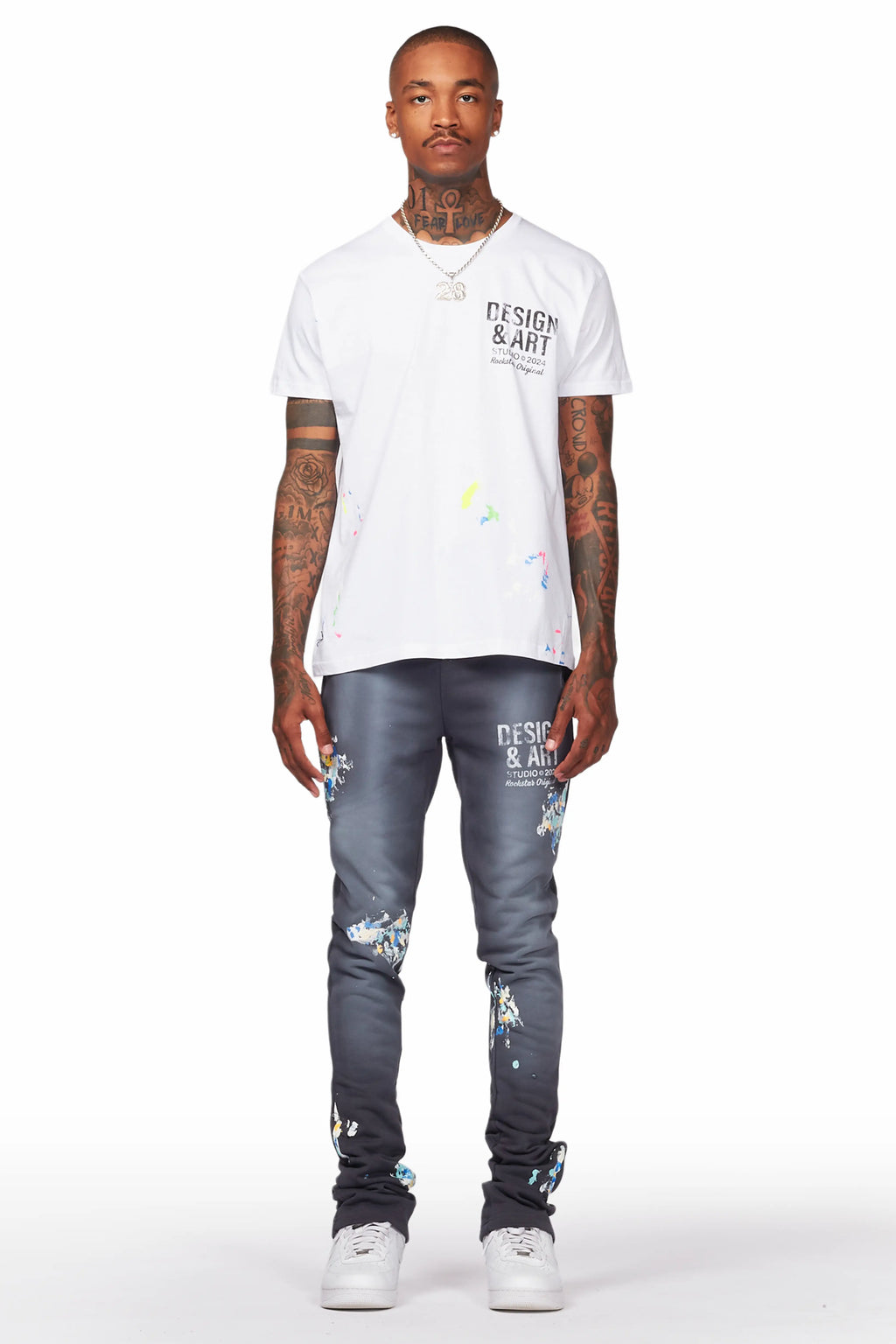 Paulo Charcoal Graphic Stacked Flare Pant