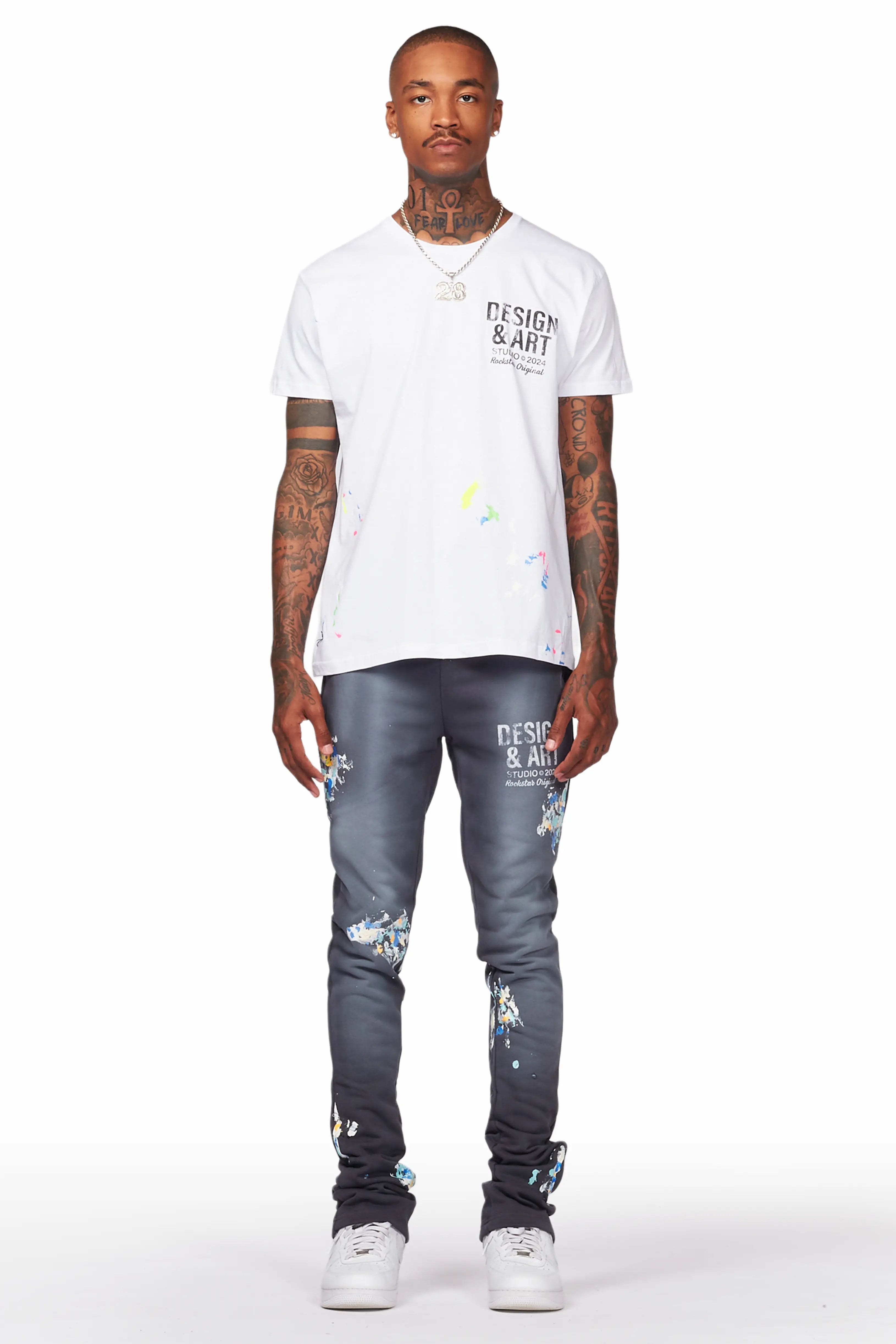 Paulo Charcoal Graphic Stacked Flare Pant