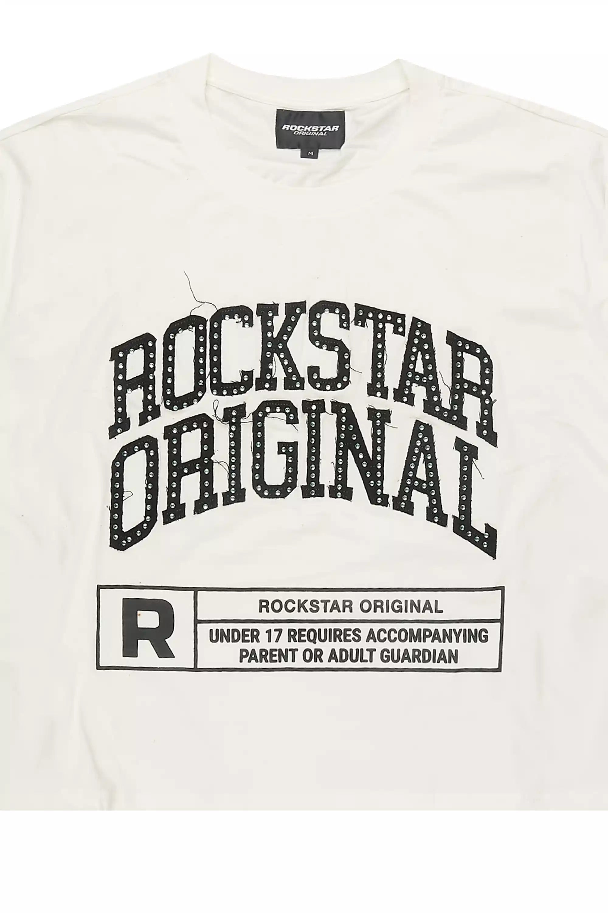 Tracy White Rhinestone Boxy Crop T-Shirt