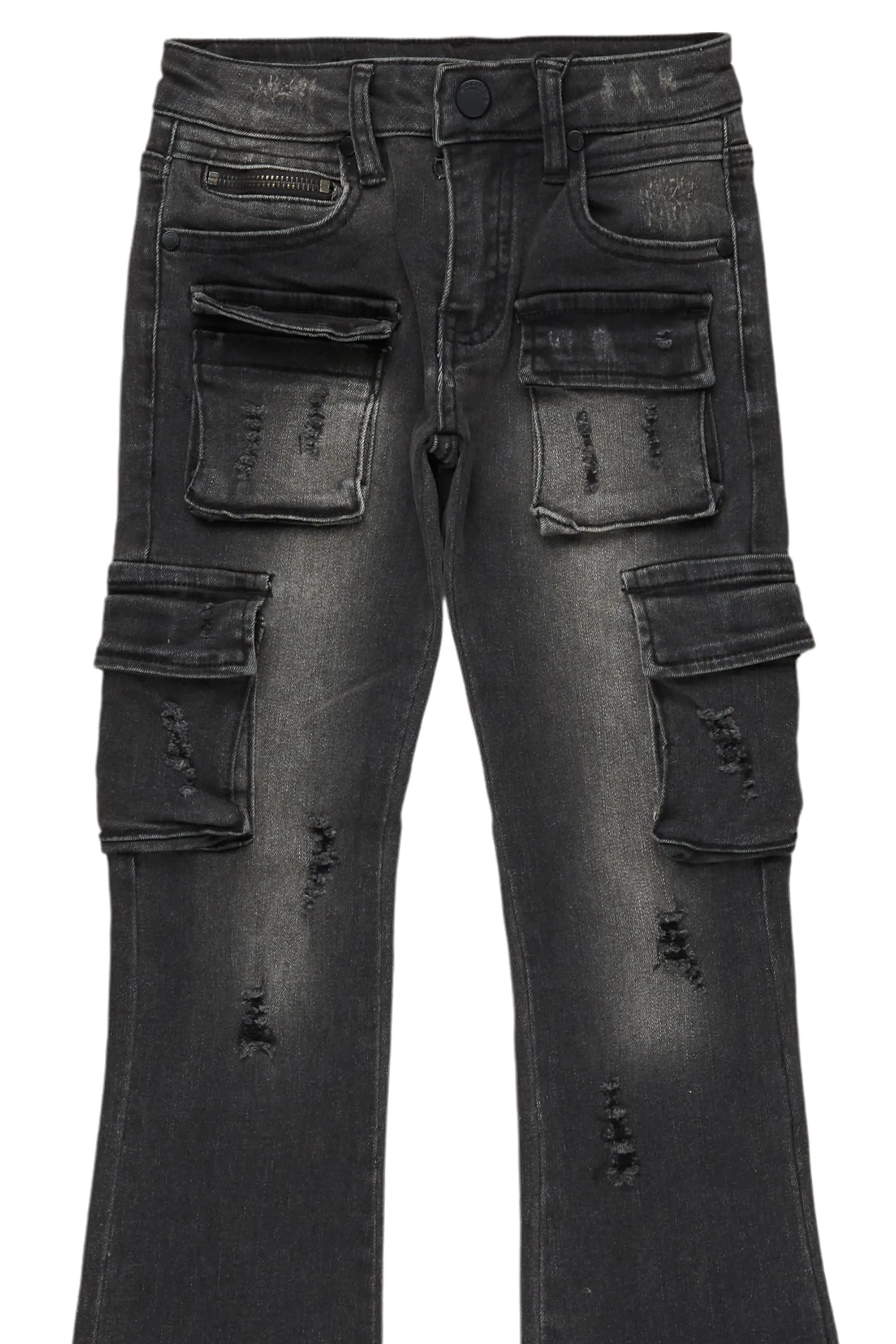 Boys Sterling Grey Fringe Stacked Flared Cargo Jean