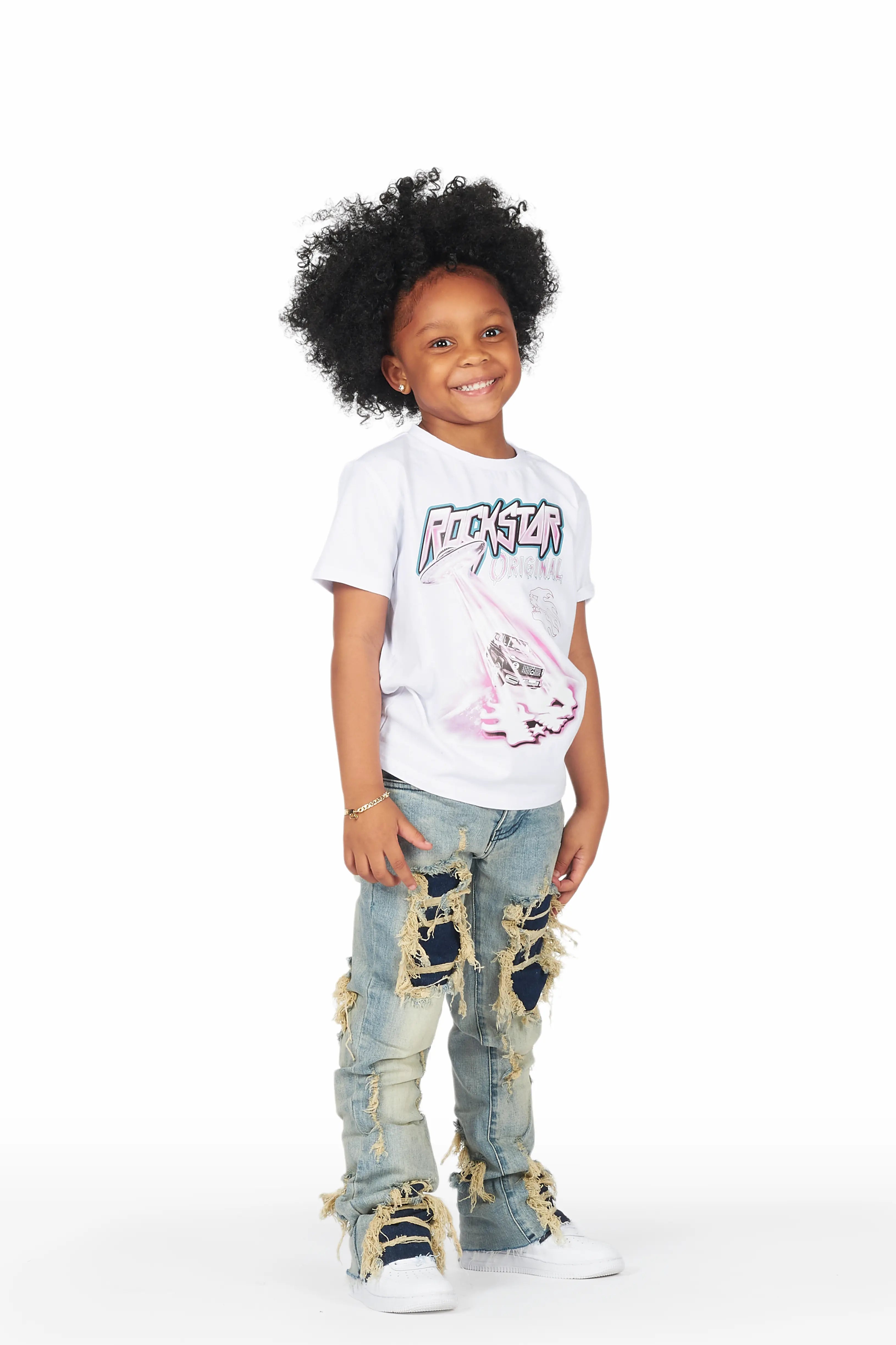 Girls Abbie Blue Stacked Flare Jean