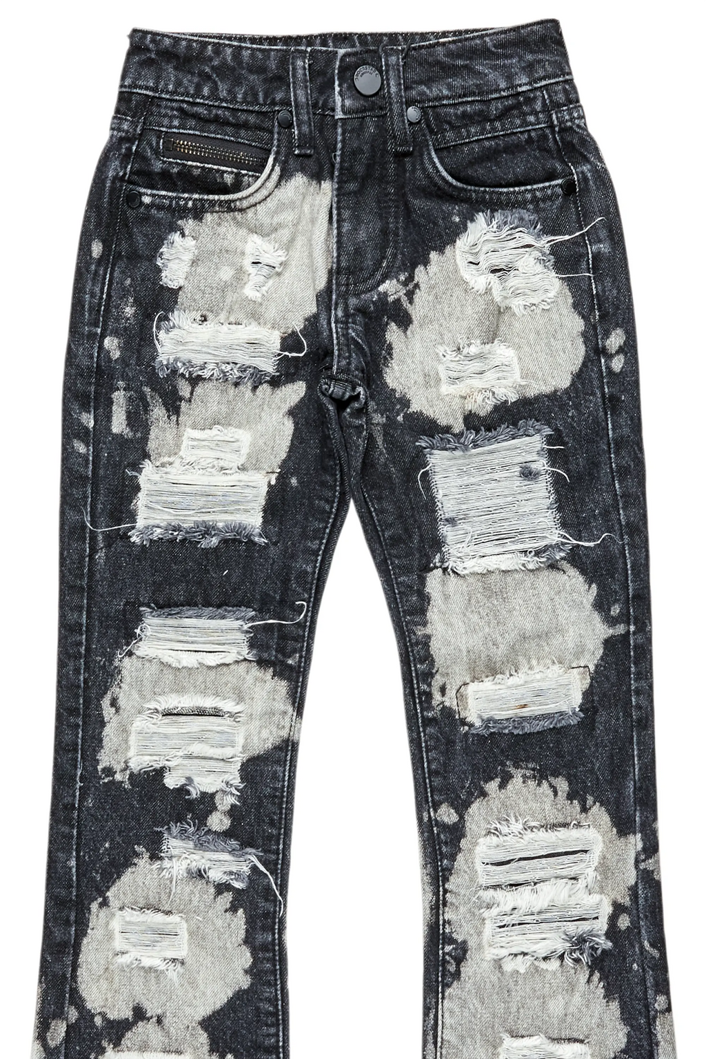 Boys Stig Black Bleach Stacked Flare Jean