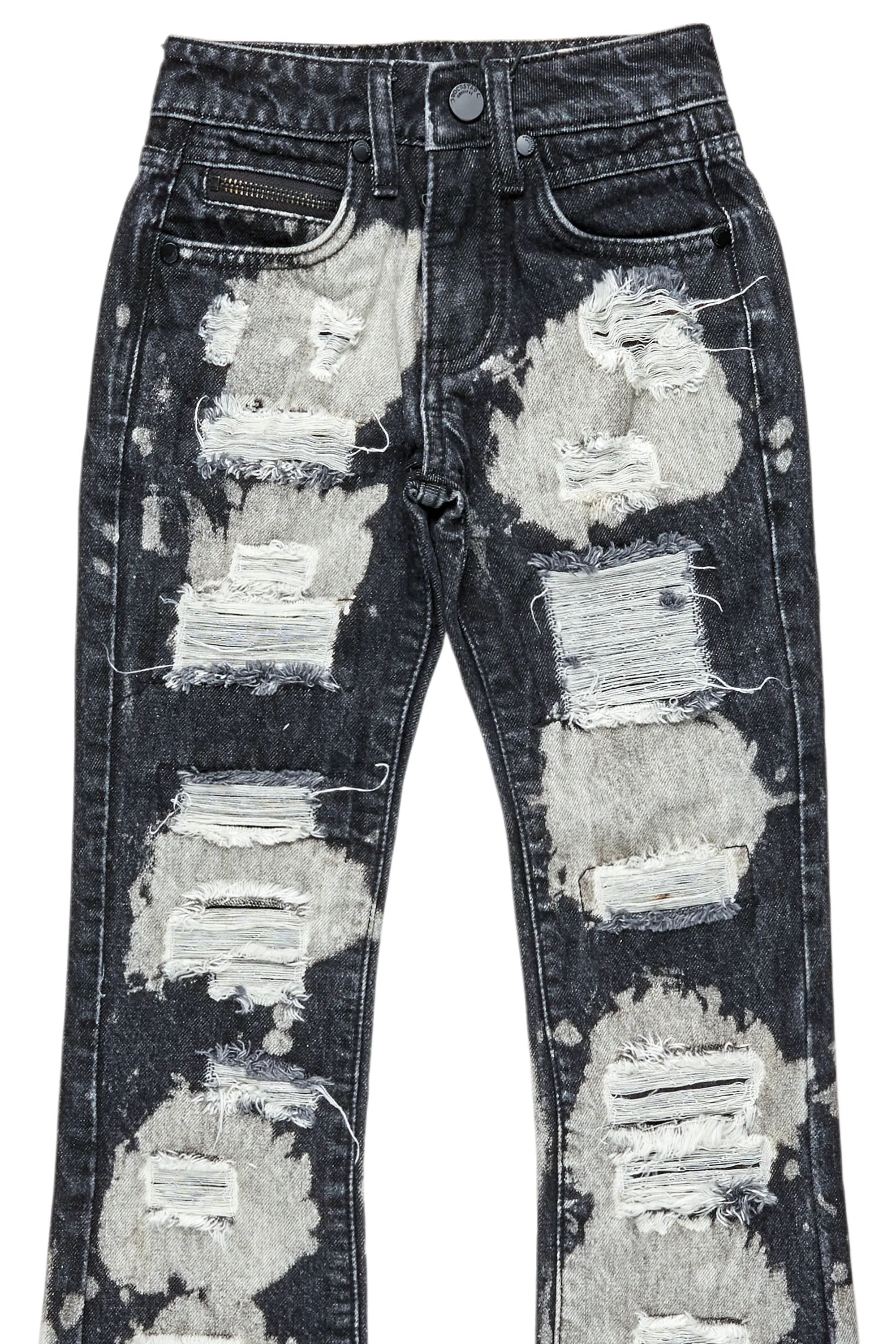 Boys Stig Black Bleach Stacked Flare Jean