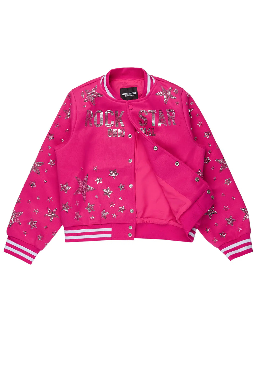 Girls Shanda Pink Crop Varsity Jacket