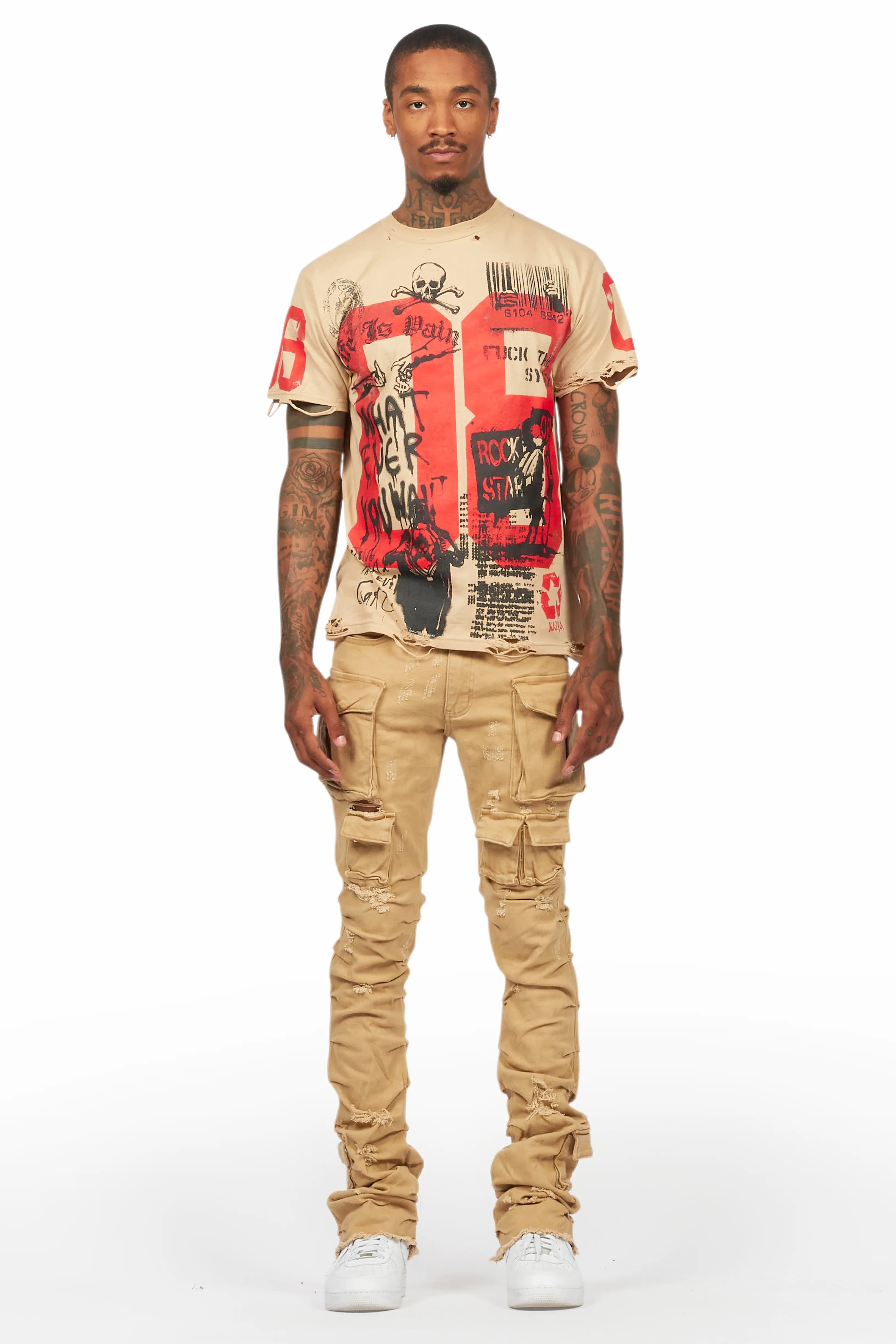Grill Beige T-Shirt/Stacked Flare Jean Bundle