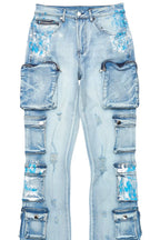 Tamala Light Wash Painted Stacked Flare Jean