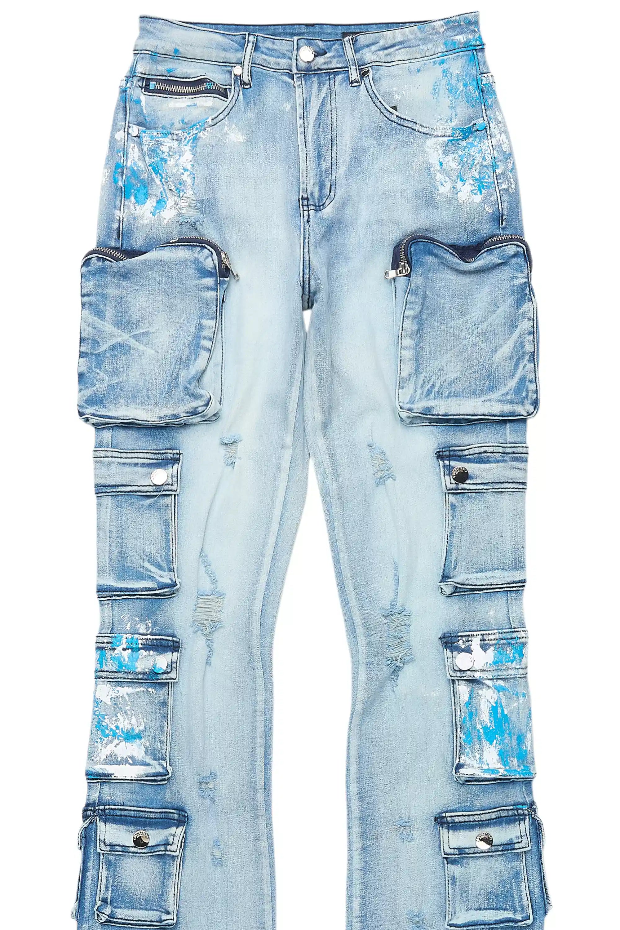 Tamala Light Wash Painted Stacked Flare Jean