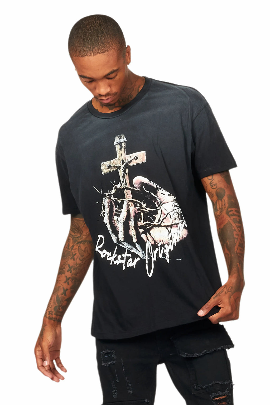 Kateo Black Graphic Oversized T-Shirt