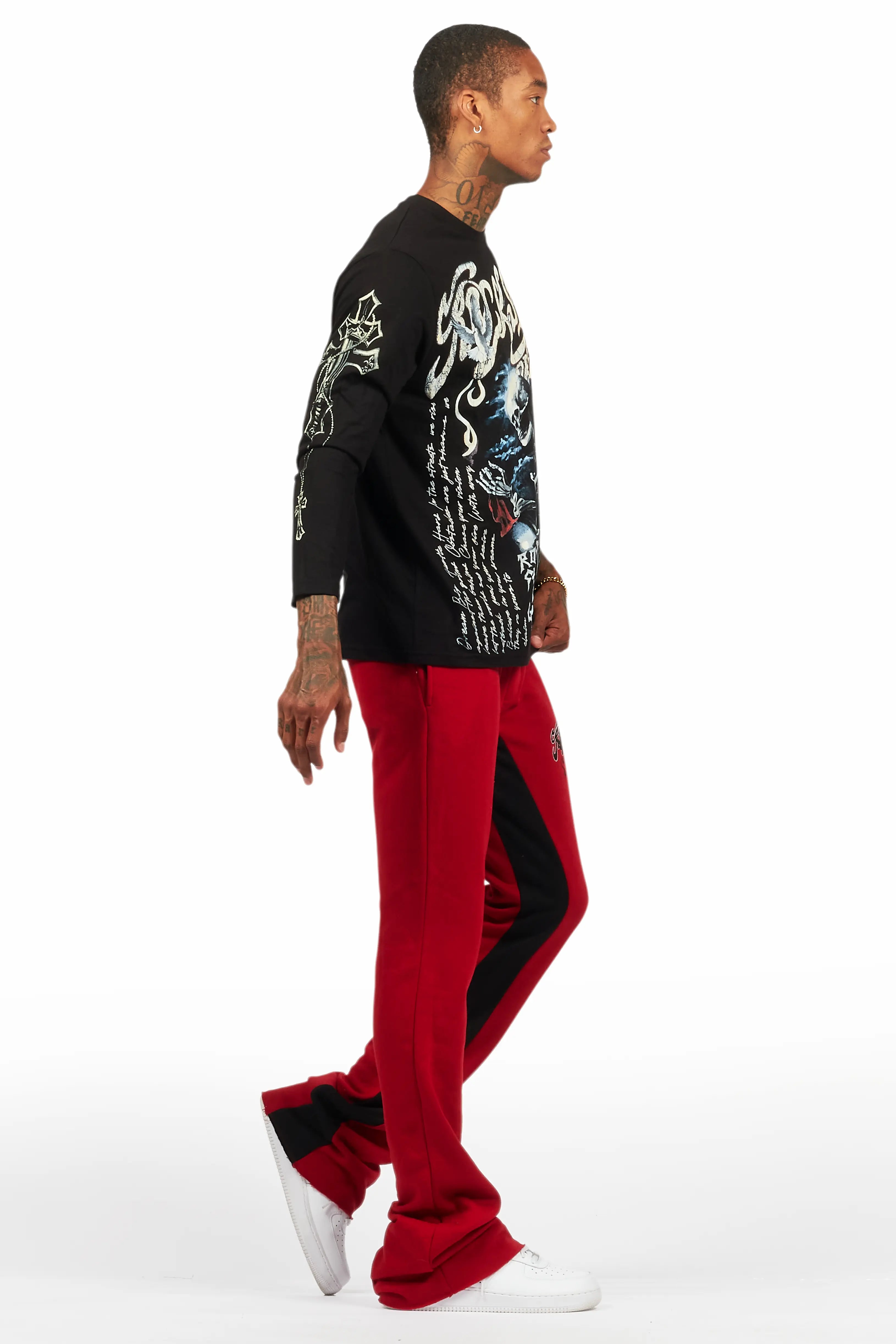 Danby Black/Burgundy Long Sleeve T-Shirt/Baggy Pant Set