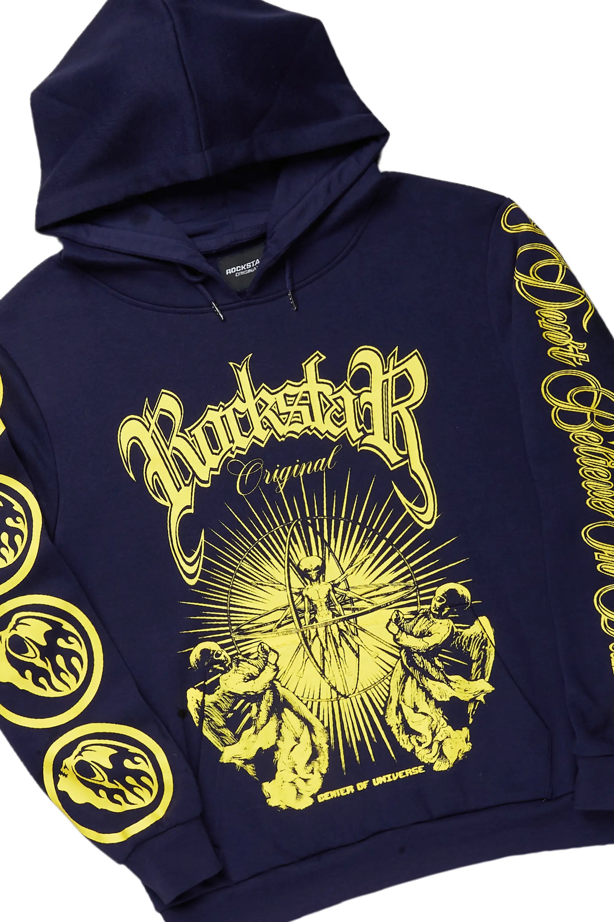 Yarden Navy Hoodie/Super Stacked Flare Pant Track Set